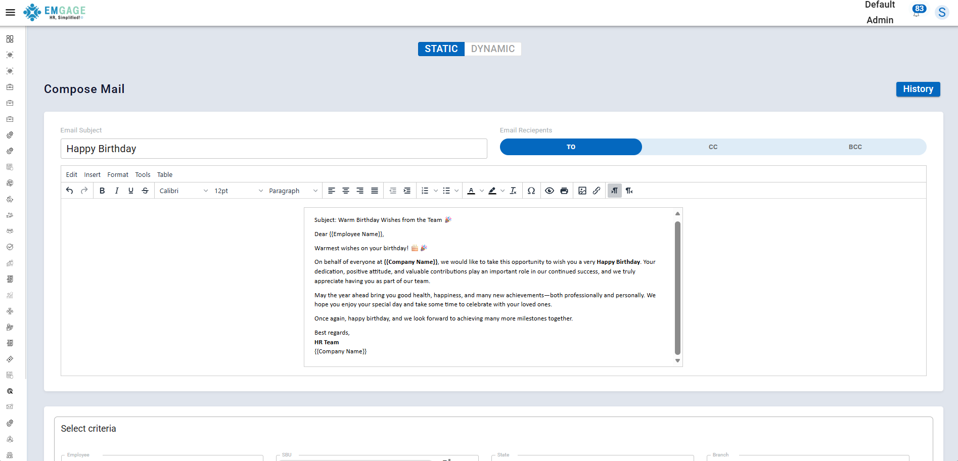 Static Email Creation