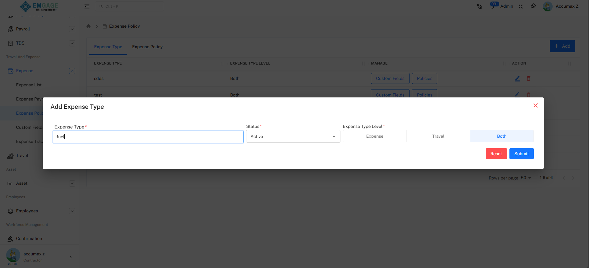 Add Expense Type Form
