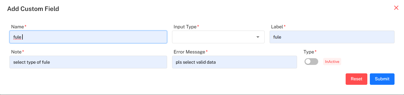 Add Custom Field Form