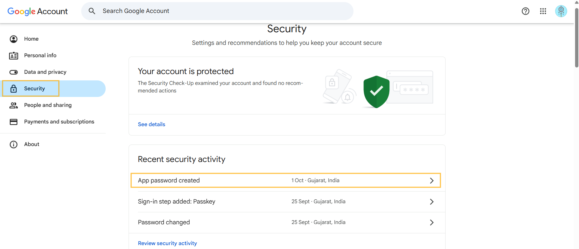 Google Security Settings
