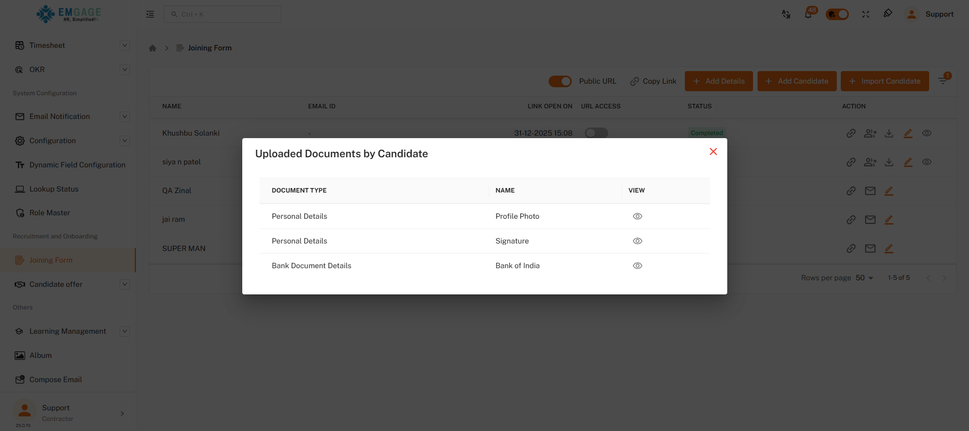 Uploaded Documents List