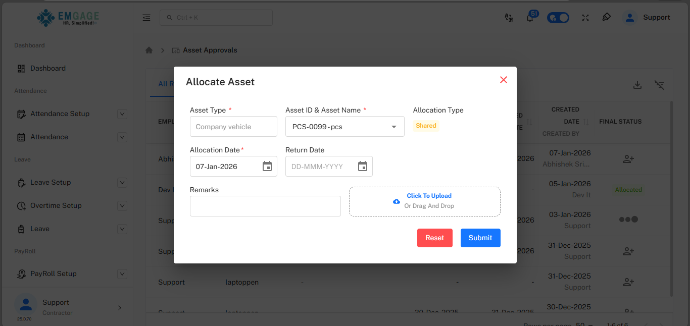 Allocate Asset Modal
