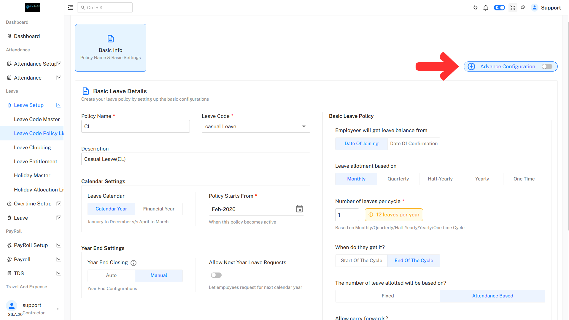 Advance Settings Toggle