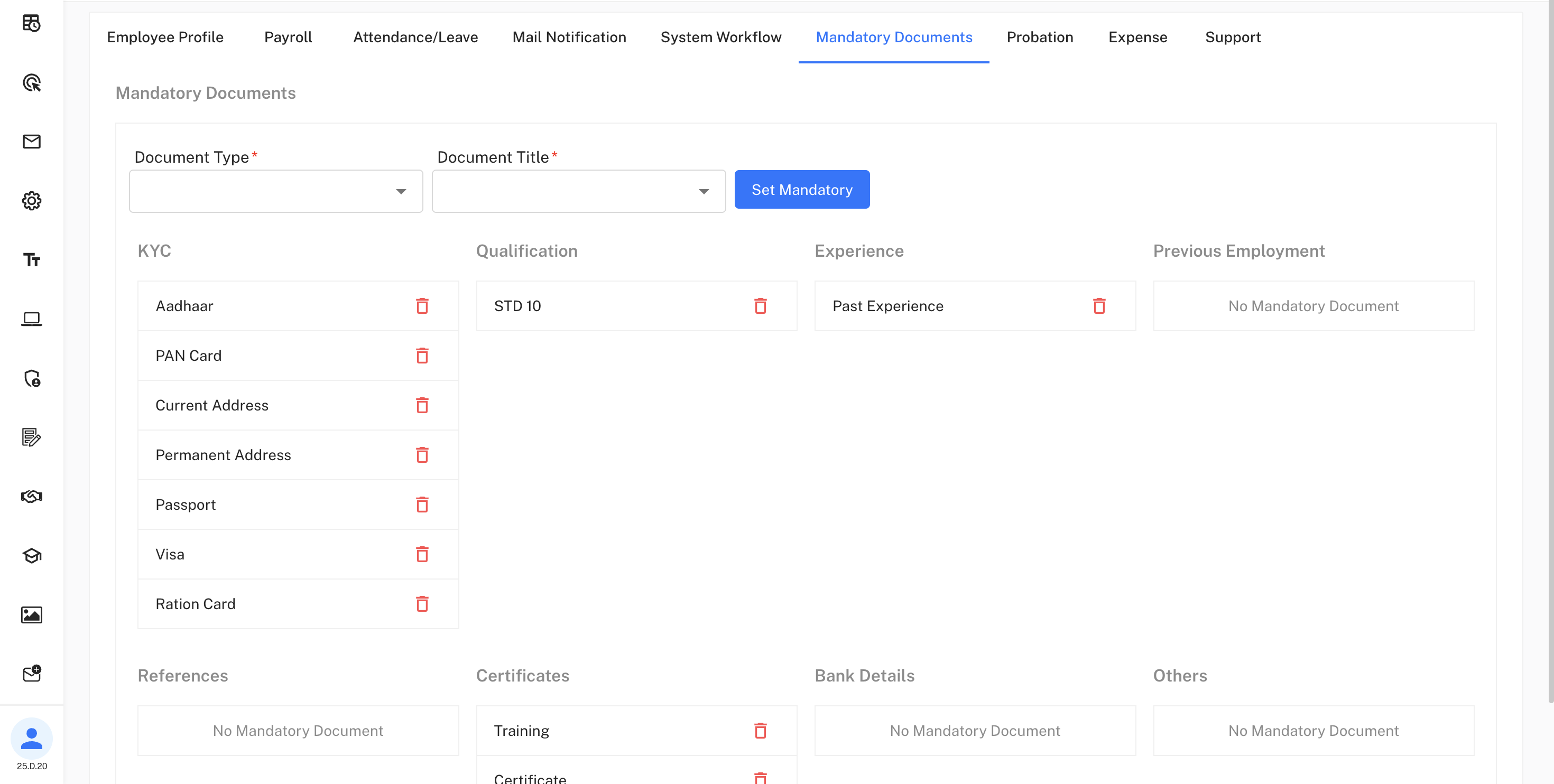 Mandatory Documents Configuration