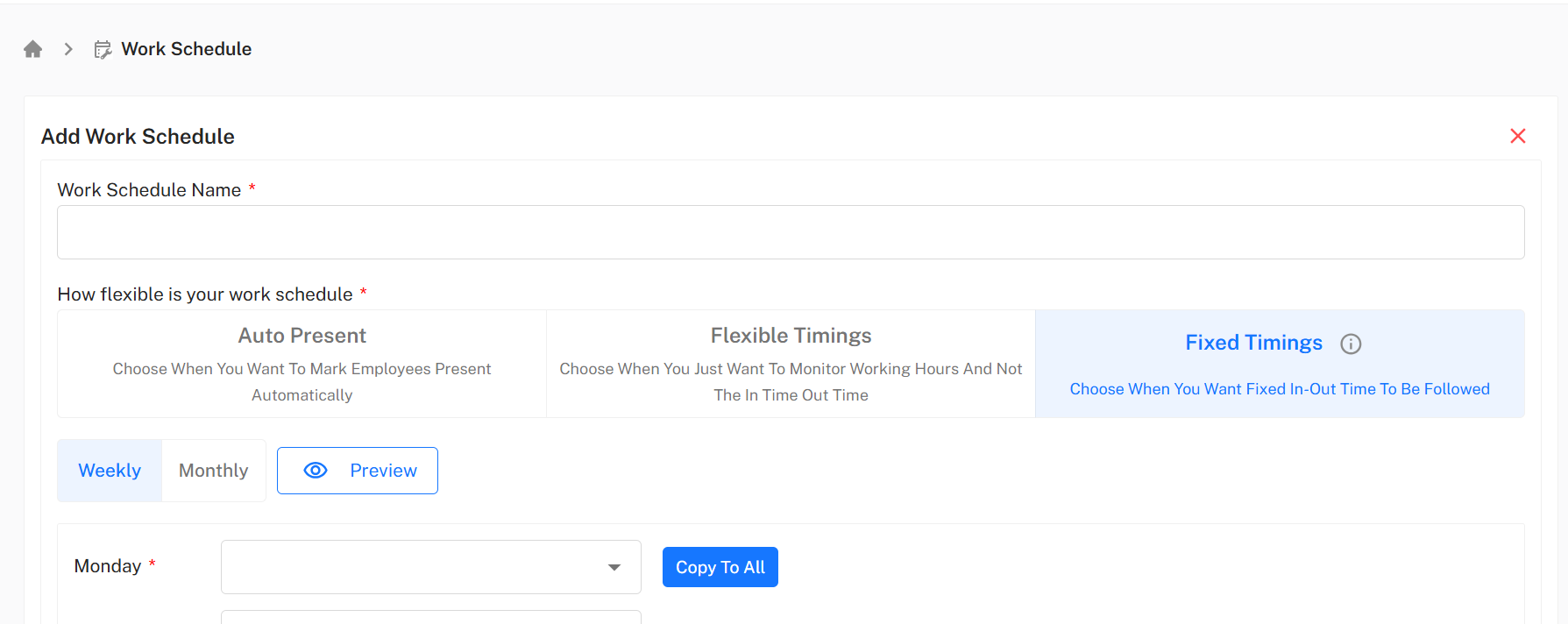 Add Work Schedule Form
