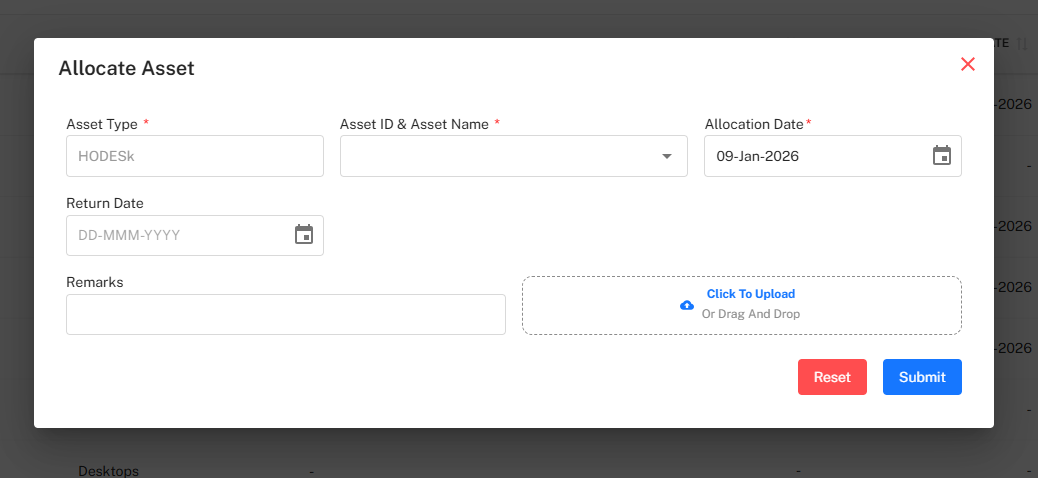 Allocate Asset Modal