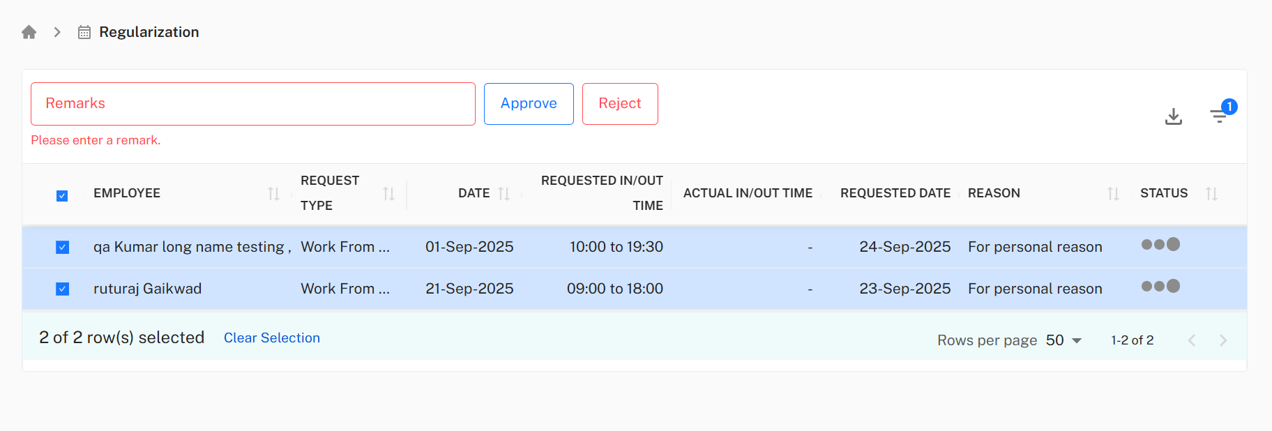 Approve or Reject Requests