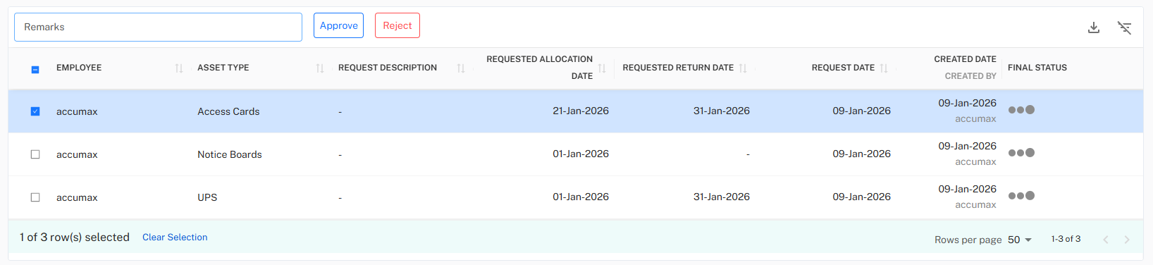 Approve Reject Actions
