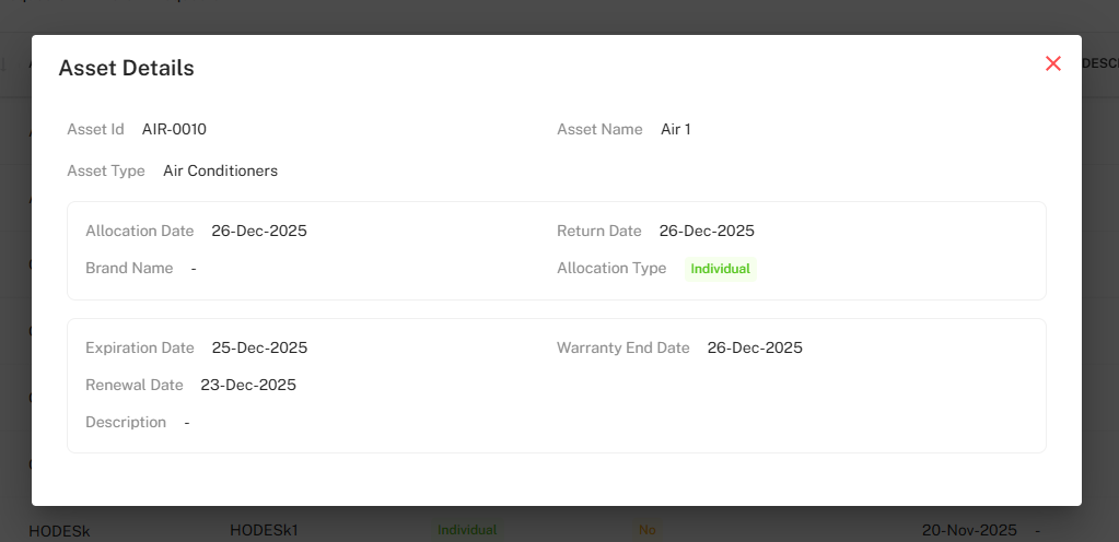 Asset Details Popup Placeholder