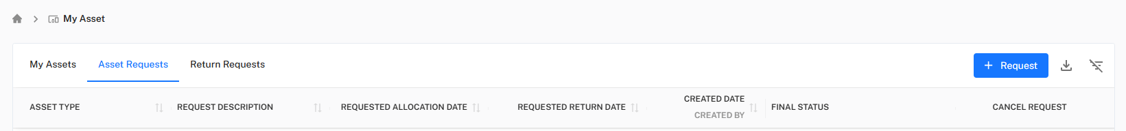Asset Requests Toolbar