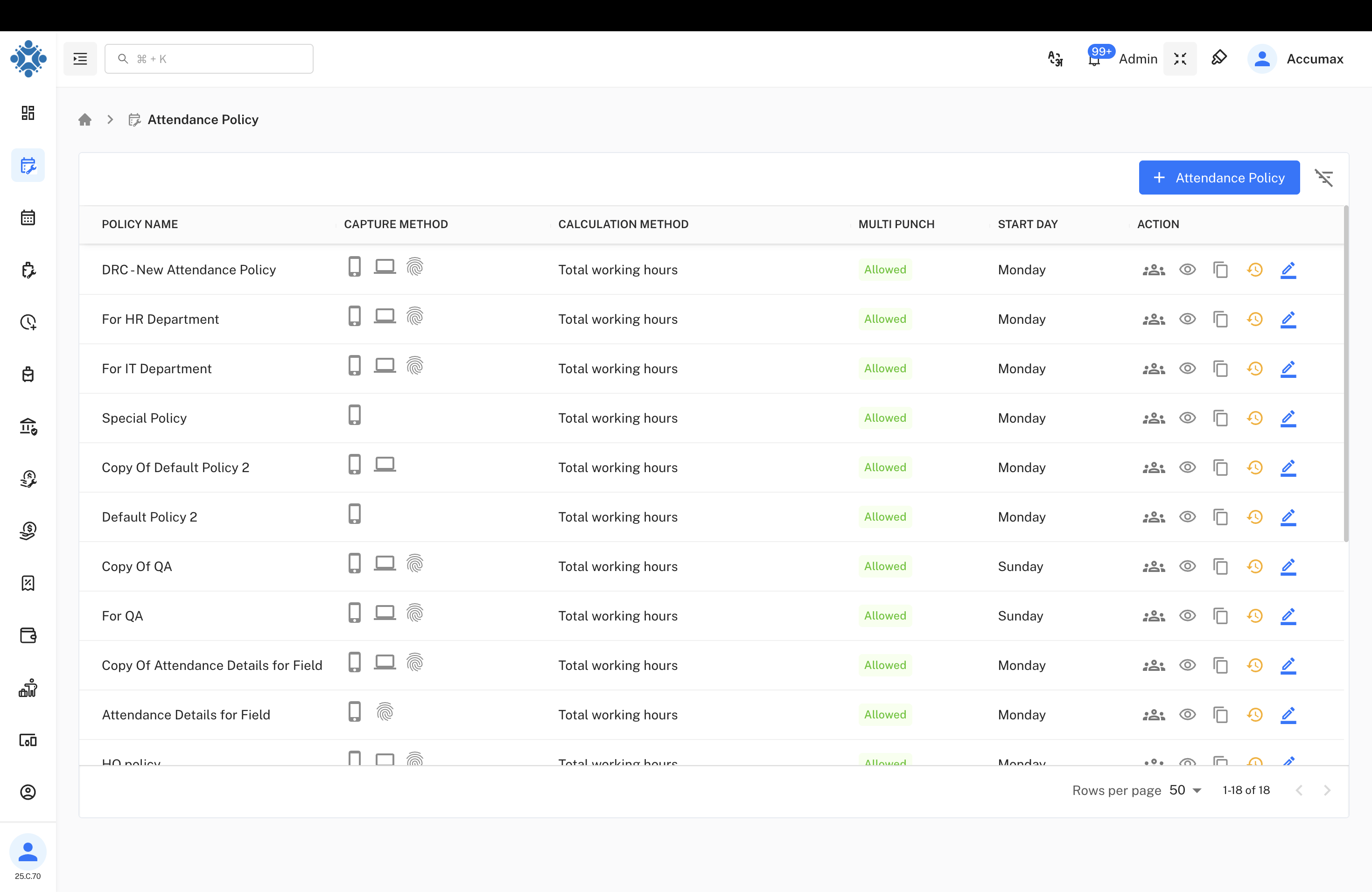 Main Attendance Policy Dashboard