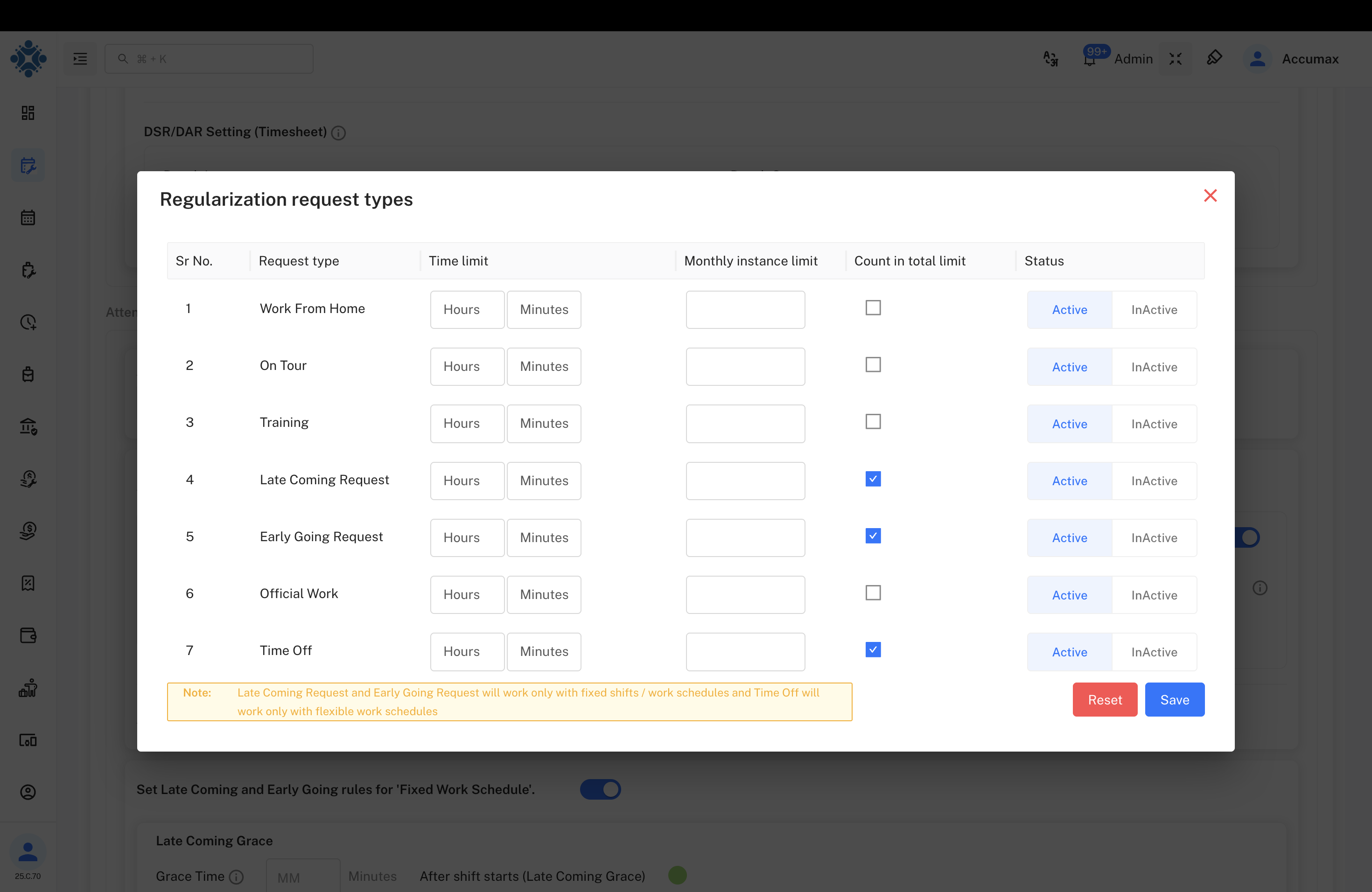 Regularization Request Types