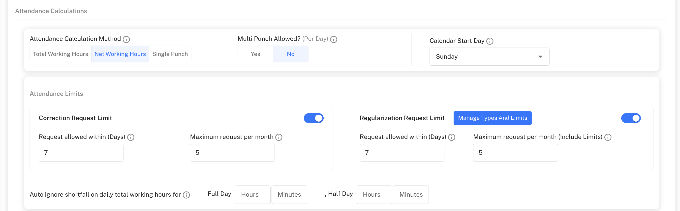 Attendance Calculation Settings