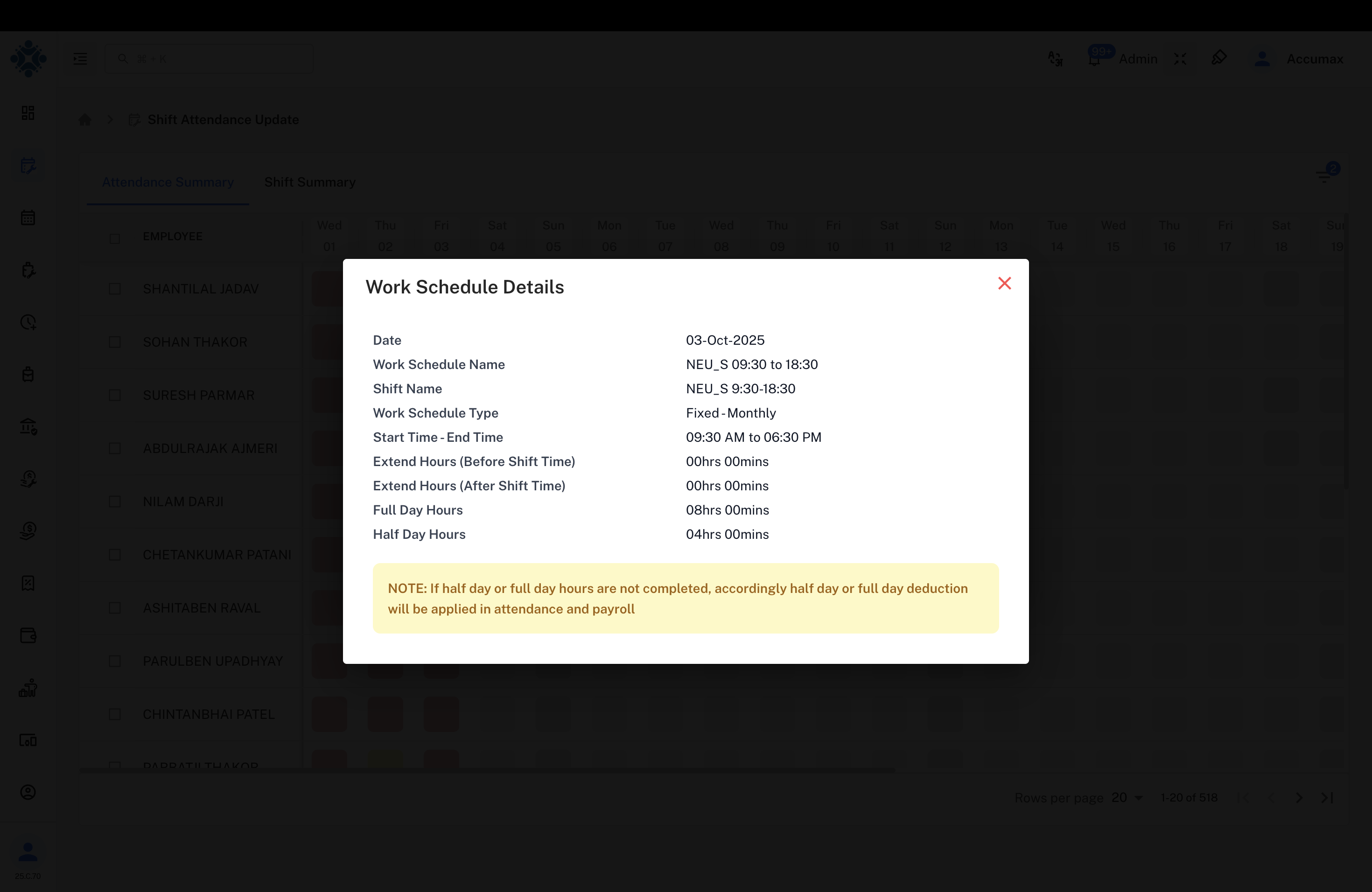 Work Schedule Details