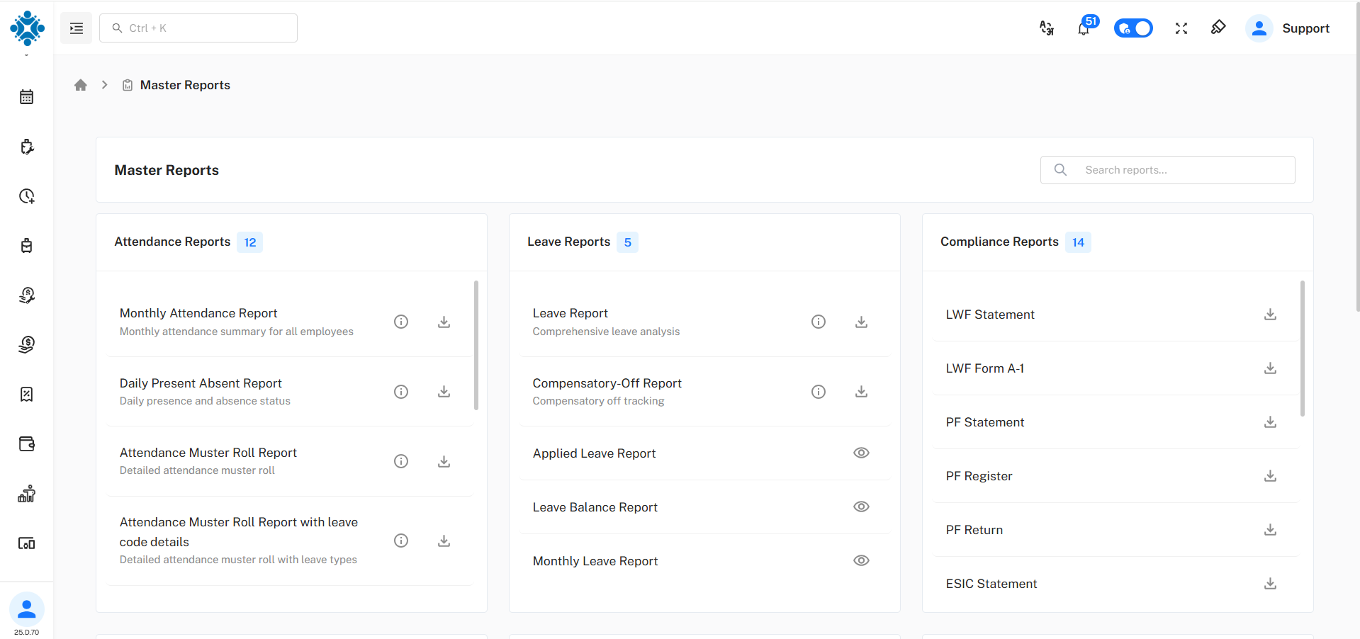 Attendance Reports Section