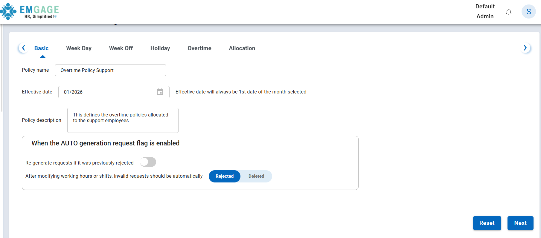 Basic Tab – Add Overtime Policy