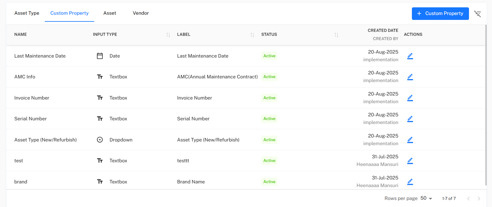 Custom Property Table Placeholder