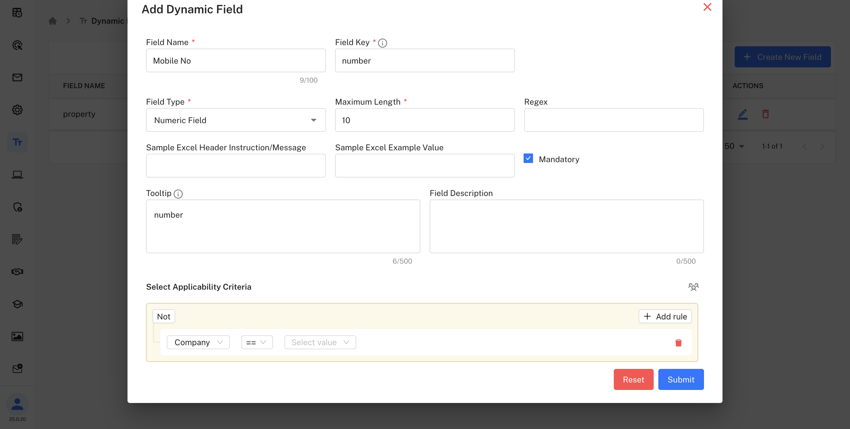Add Dynamic Field Form