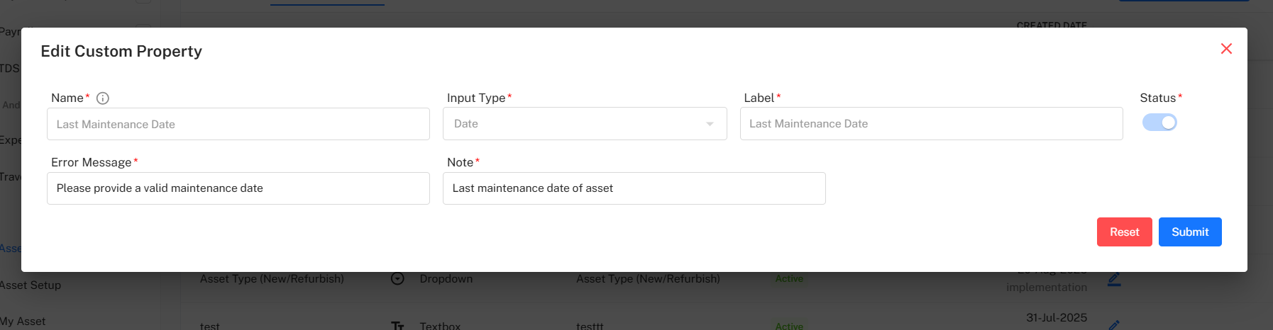 Edit Custom Property Form Placeholder
