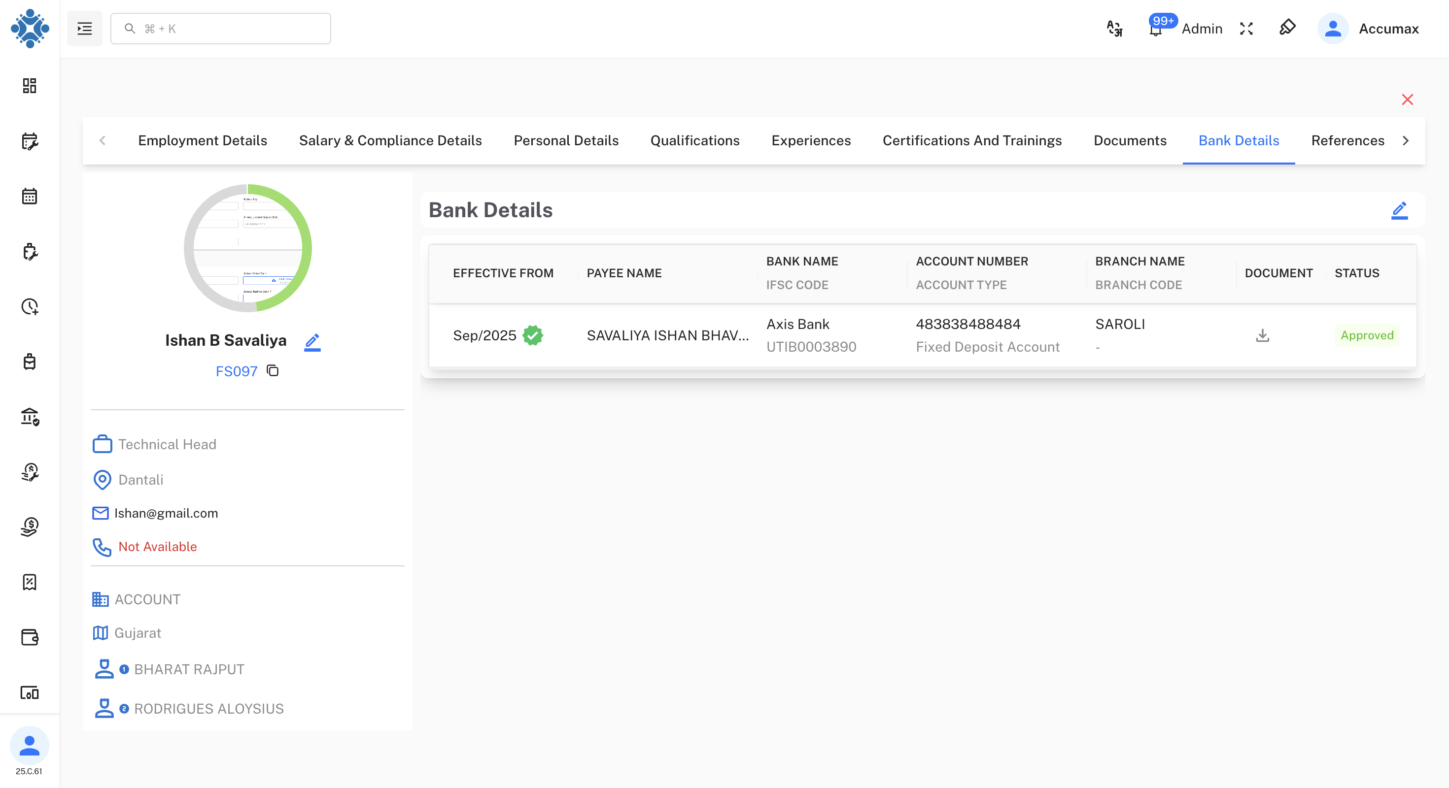 Employee Profile Bank Details