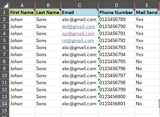 Example Excel Format