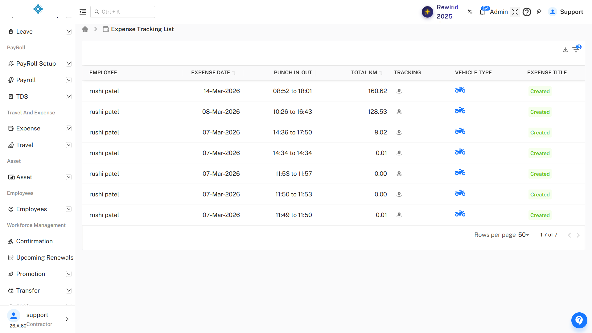 Expense Track List