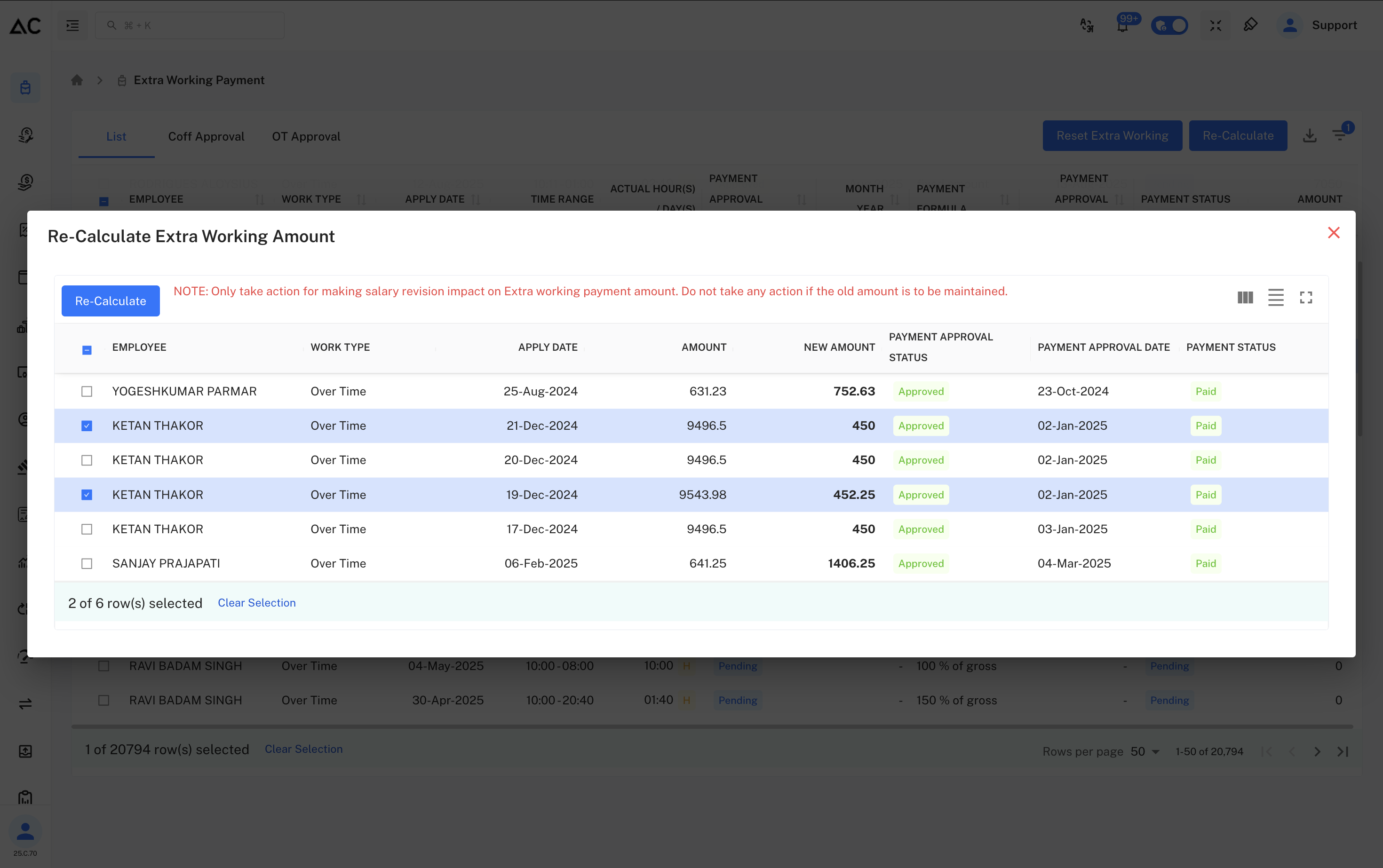 Re-Calculate Extra Working Amount