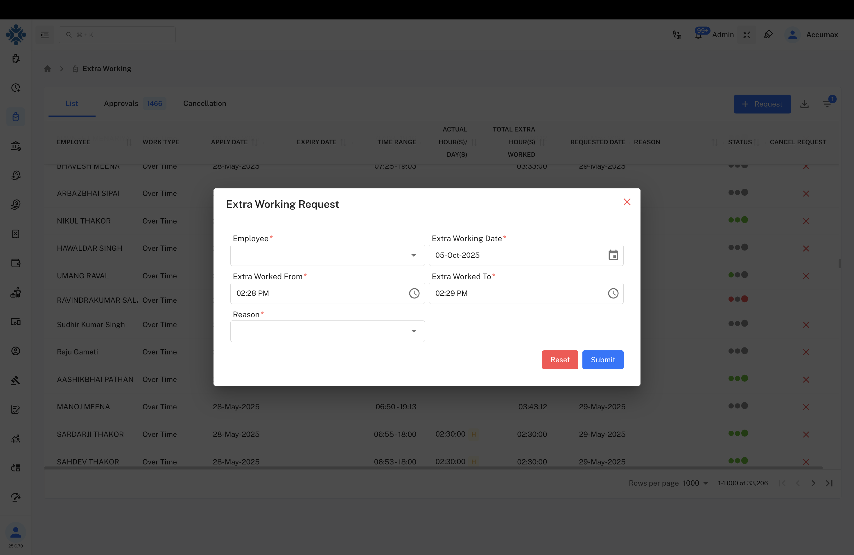 Extra Working Request