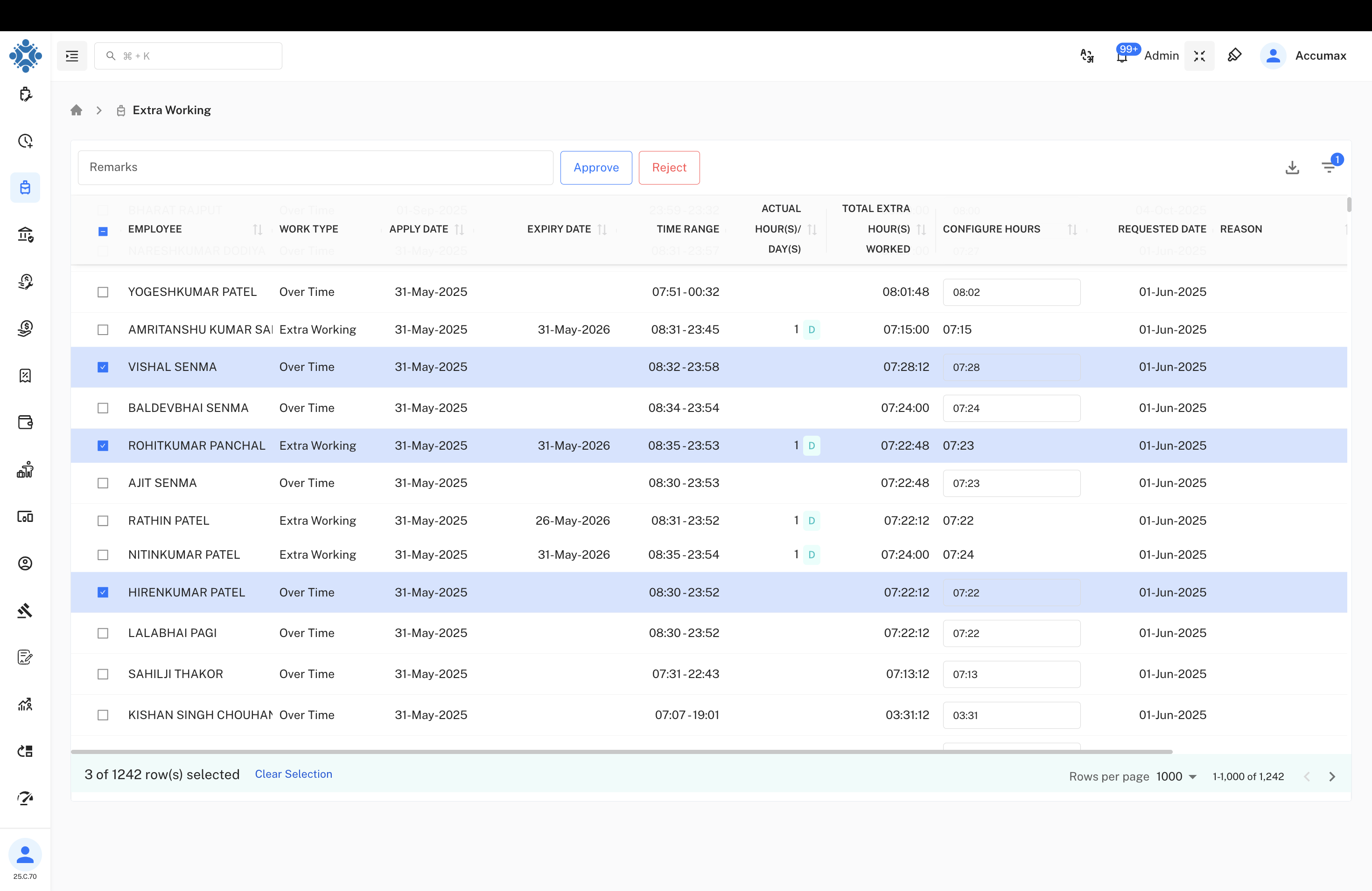 Extra Working Approvals