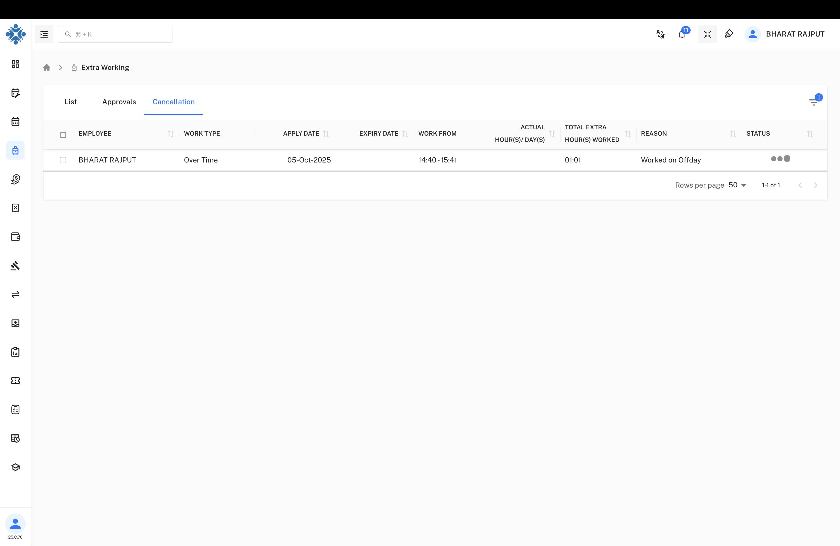 Extra Working Cancellation