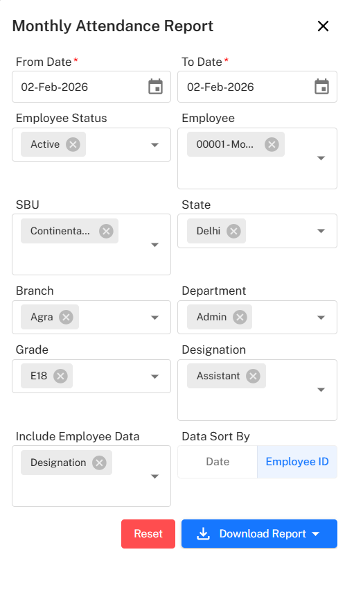 Attendance Reports Section