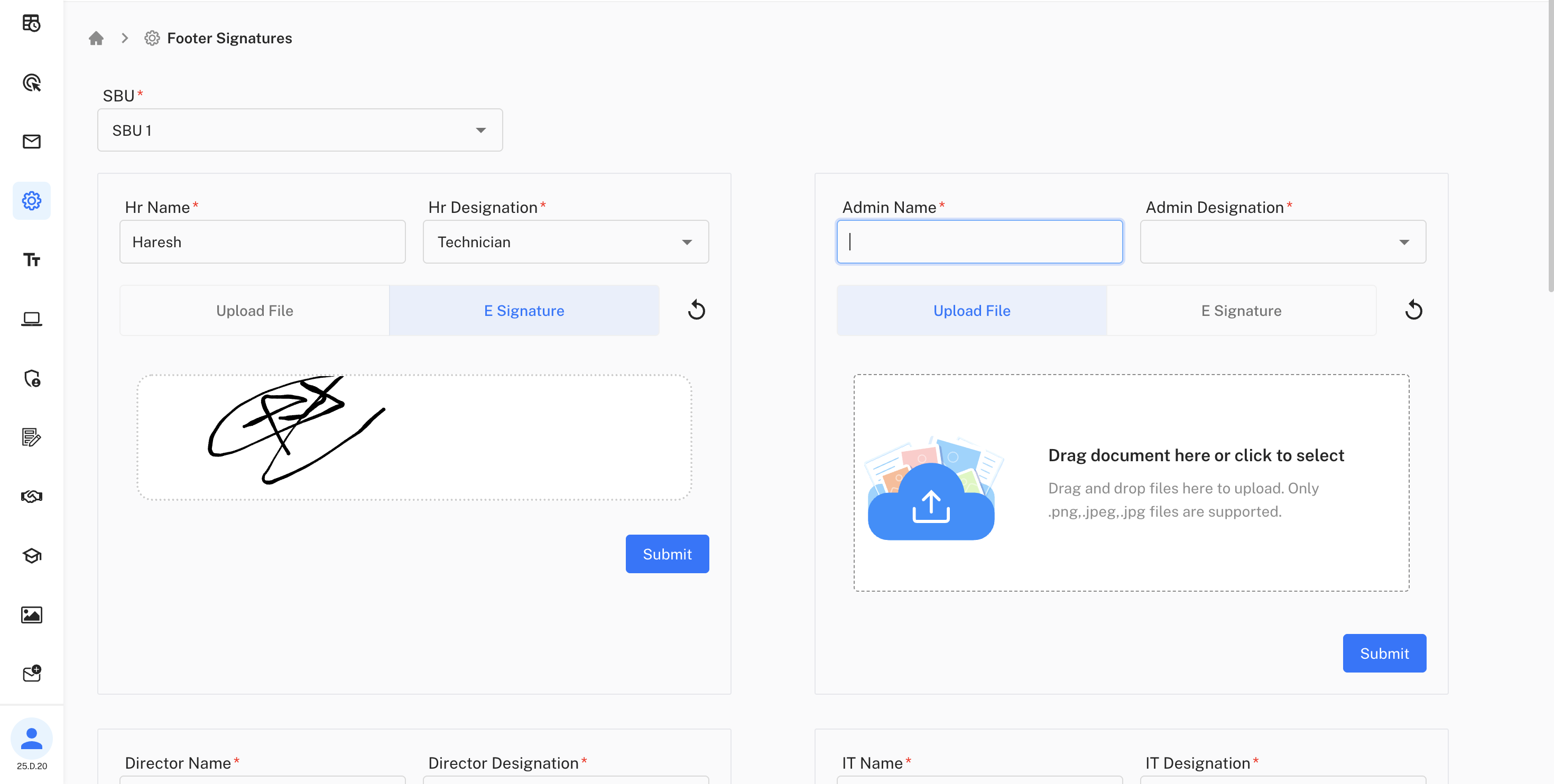Footer Signatures Management
