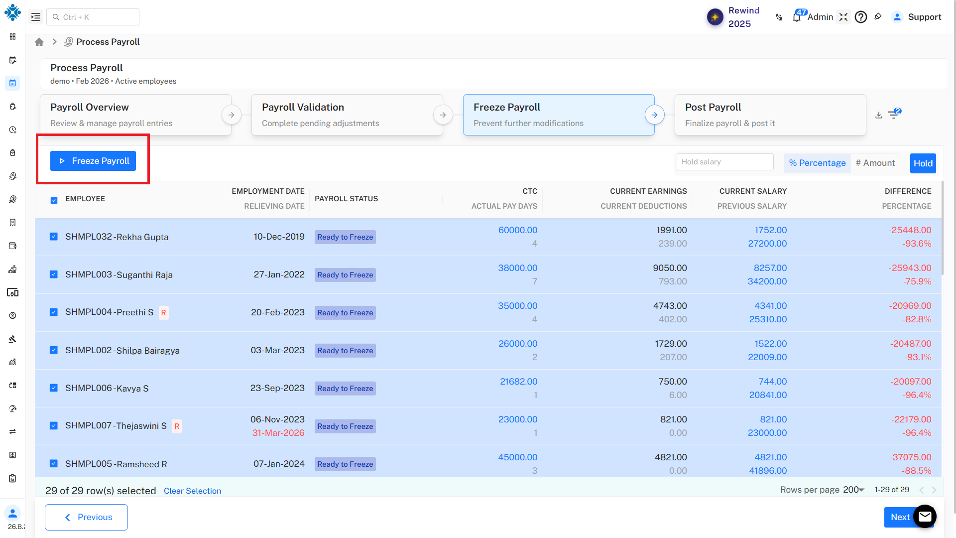 Freeze Payroll