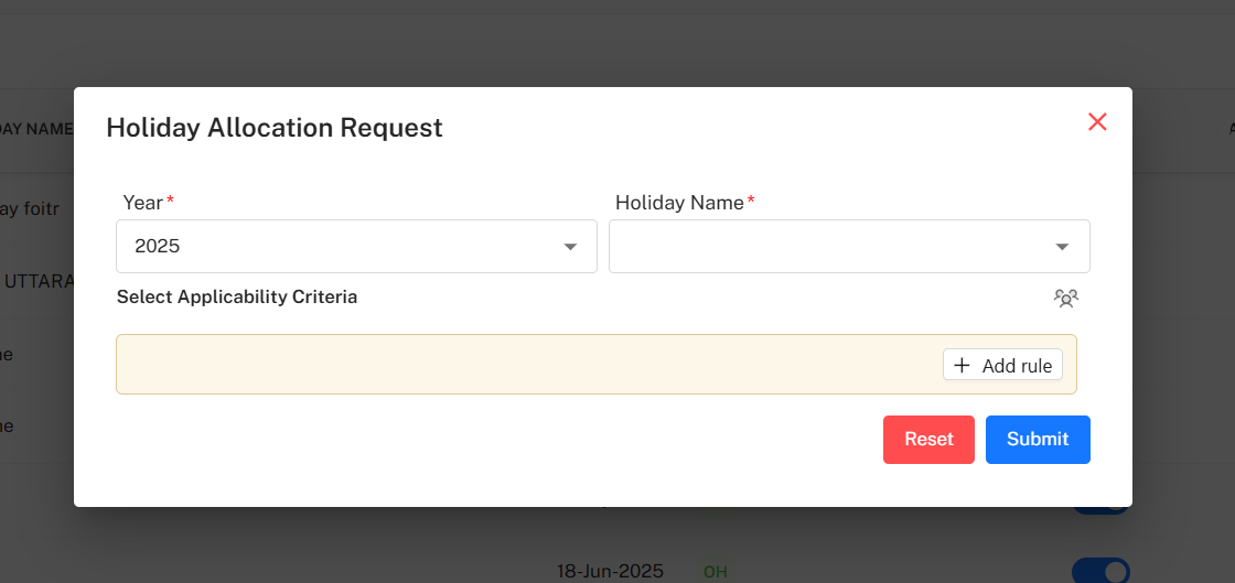 Holiday Allocation Request Form Placeholder