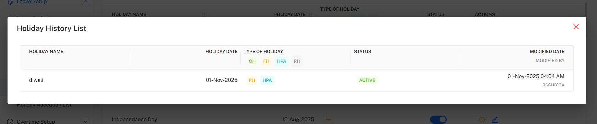 Holiday History List Placeholder