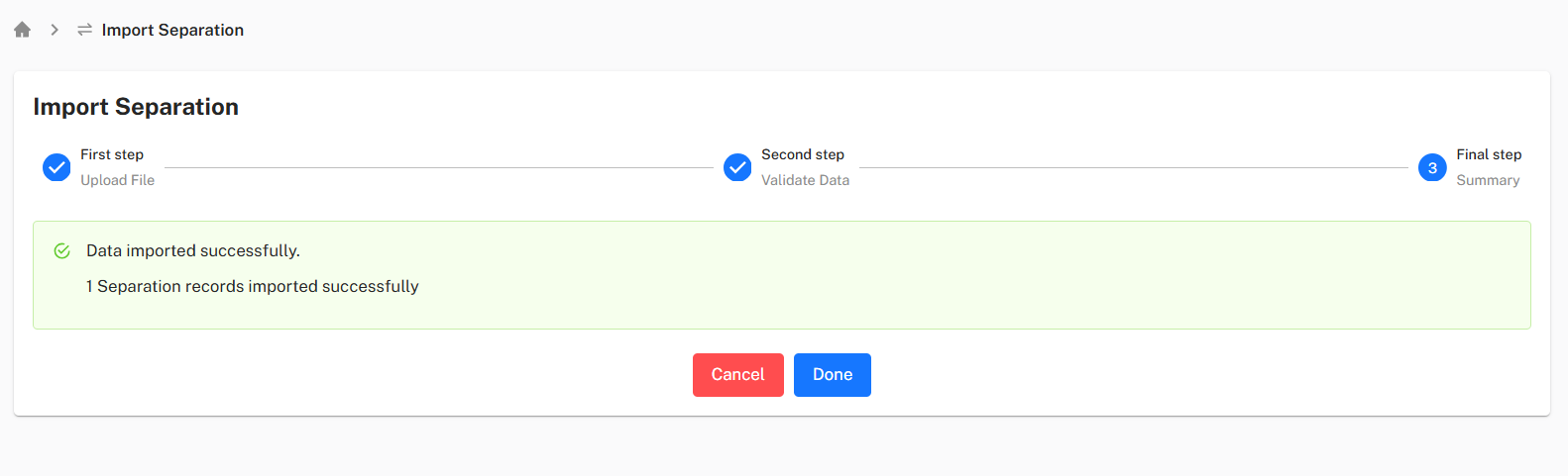 Finalize Import Screenshot