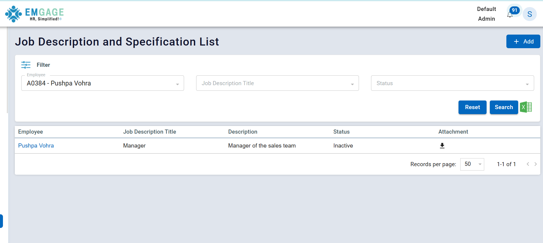 Job Description Filter View
