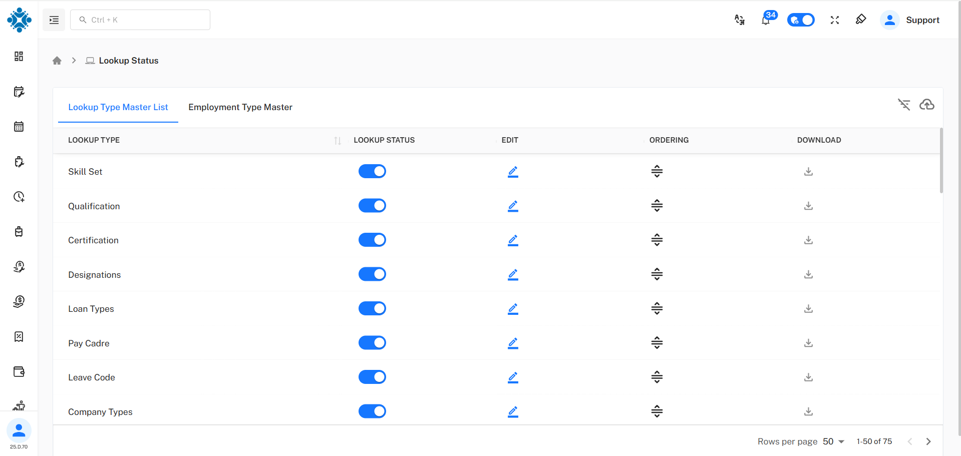 Lookup Type Master List