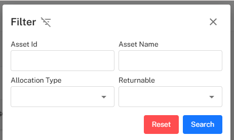 My Assets Filter Panel Placeholder
