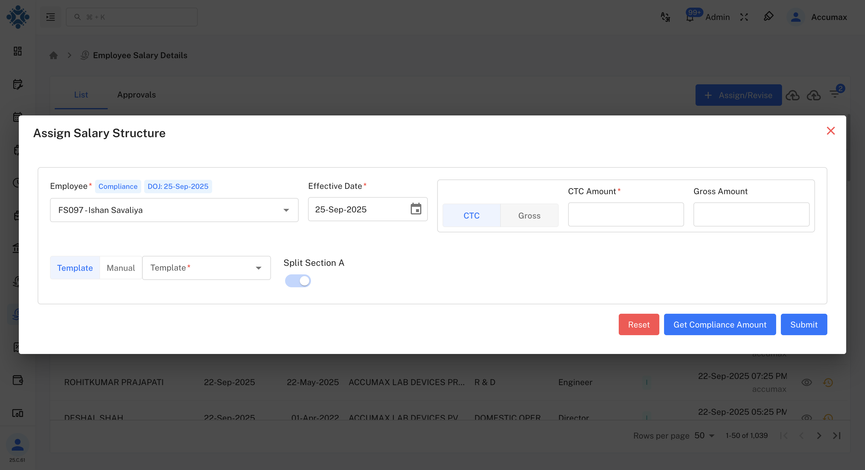 Salary Structure Assignment Modal