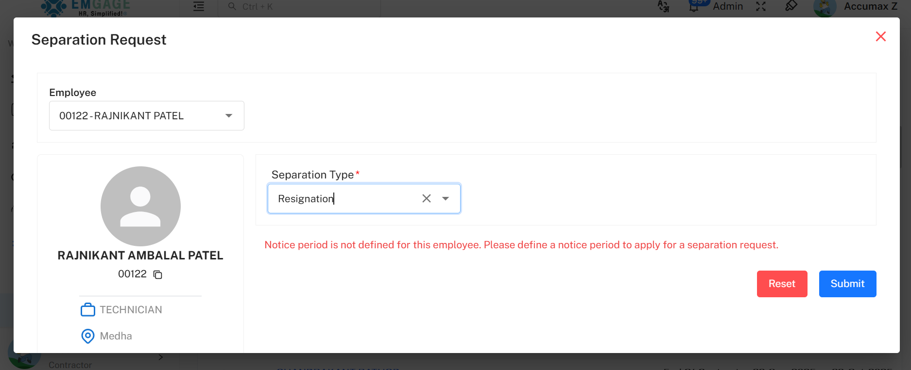 Notice Period Warning
