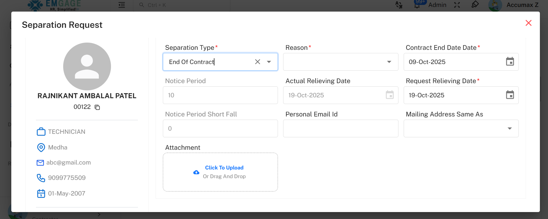 End of Contract Form
