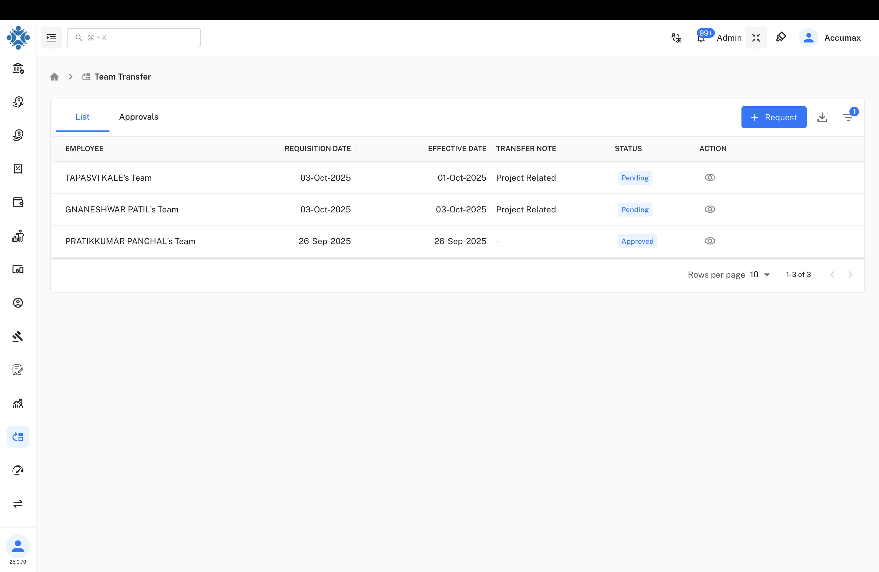 Team Transfer Dashboard