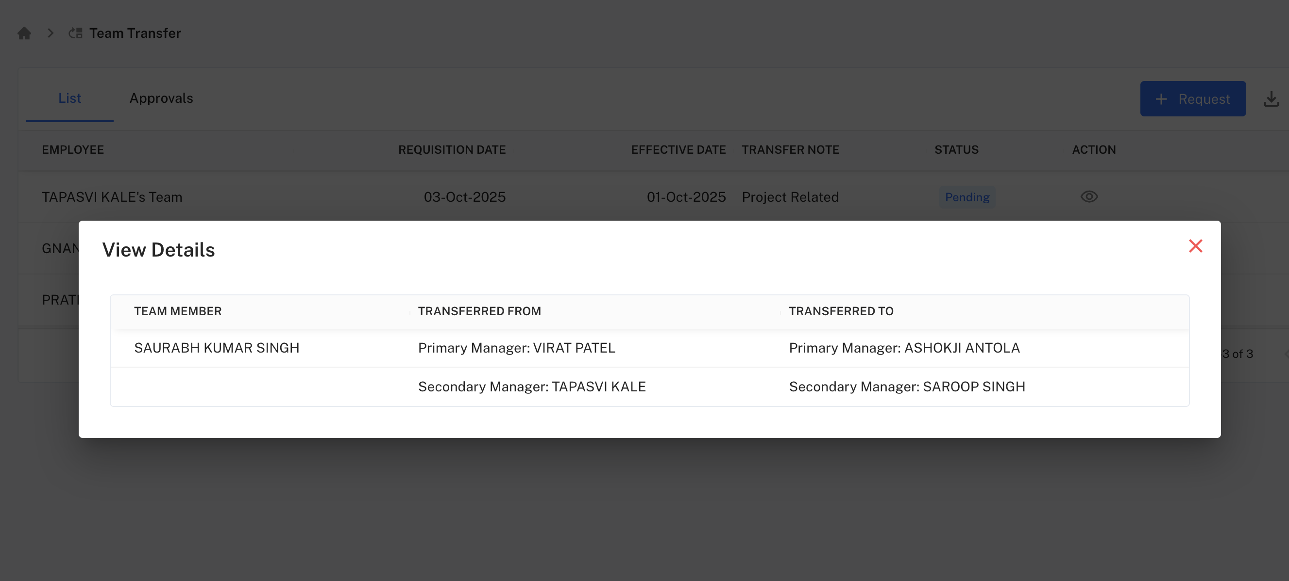 Team Transfer Approval