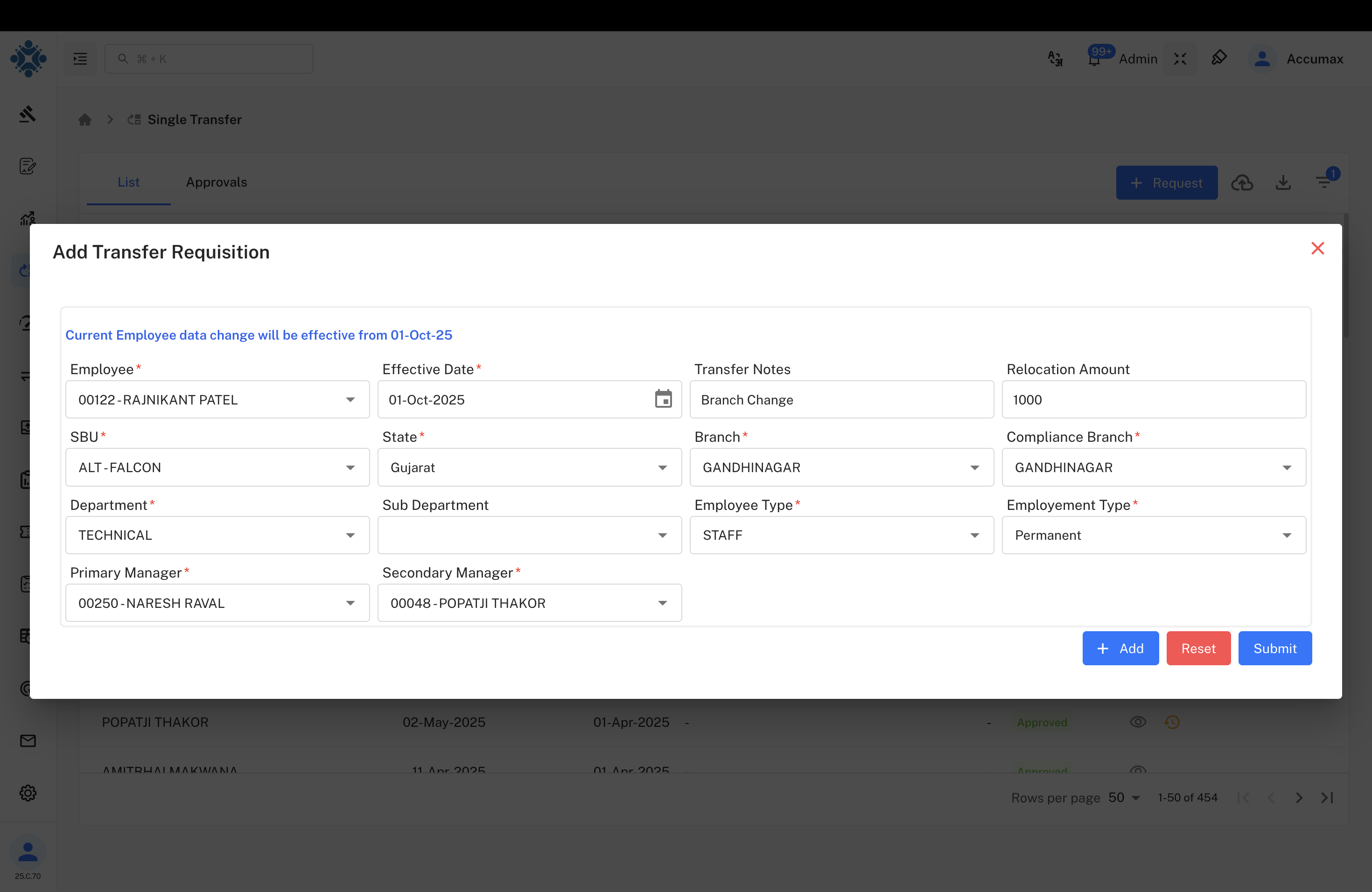 Transfer Requisition Form