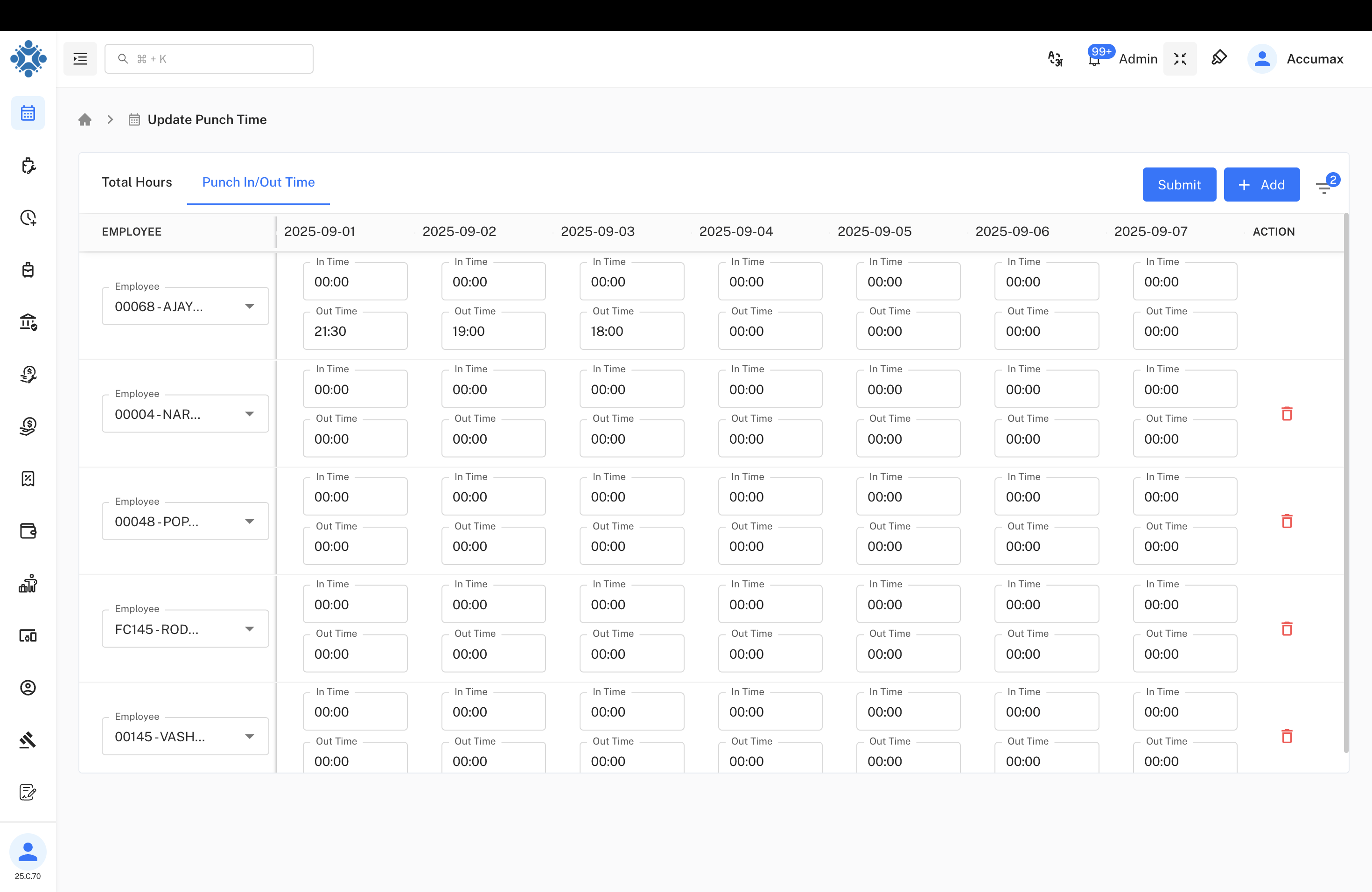 Punch In/Out Time View